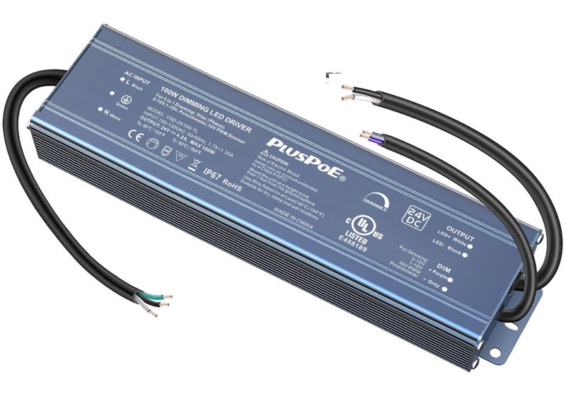 PLUSPOE 100W Dimmable LED Driver 24V, UL-Listed 5-in-1 Dimming: ELV/MLV/Triac/0-10V/1-10V/PWM/Potentiometer, Compatible with Lutron& Leiton Dimmer, Dimmable Led Transformer Outdoor Power Supply for LED-strips - Image 1